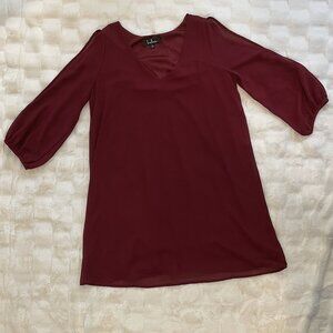 Lulus Mini Dress/Tunic Split Sheer Sleeve Wine Red Large NWOT MSRP $138